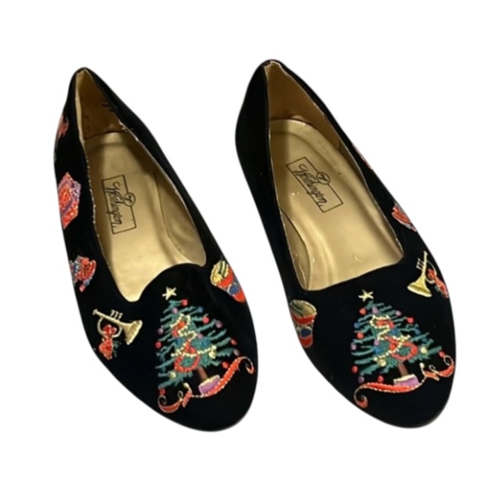 Worthington Vintage Y2K Black Velvet Embroidered Christmas Slip On Loafers Sz 7